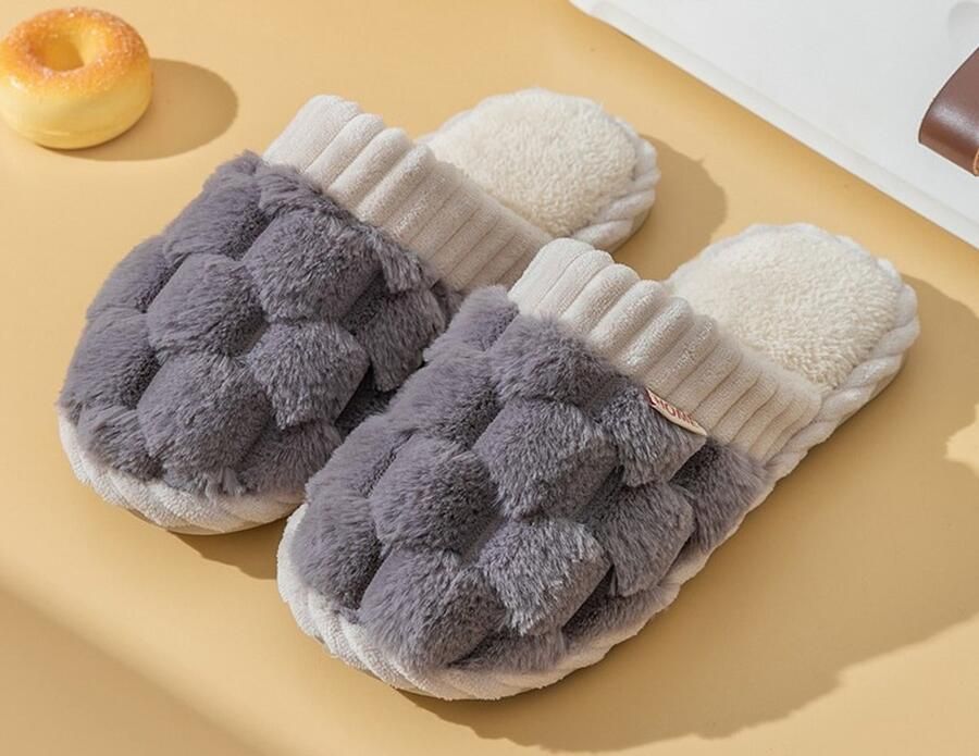 Dames winterslippers van katoen warme en comfortabele pantoffels van katoen en linnen antislip slippers voor binnen en buiten Grijs (geschikt voor )