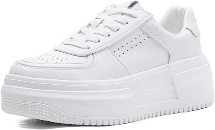 Dames Witte Sneakers met Dikke Zool Casual Veterschoenen