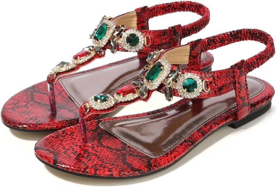 Dames zomer sandalen casual comfortabele slippers enkel T-riem met strass voor strand outdoor bruiloft