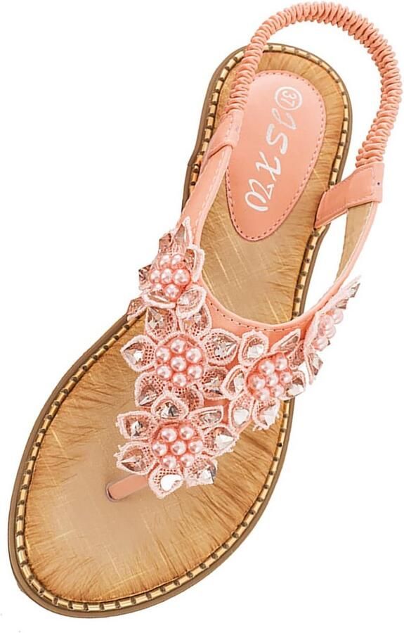 Dames Zomer Sandalen Platte Teenslippers met Strass & Elastische Band Comfortabele Strand Slippers