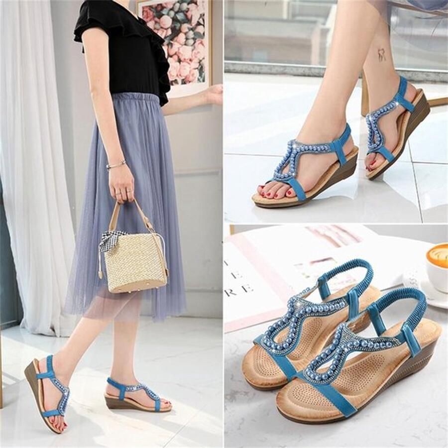 Dames Zomersandalen Lage Hakken Open Teen Comfort Gewatteerd Werk Kantoor Feest Sprankelende Strass-Sleehak Maat Geschikt voor Kleur of model