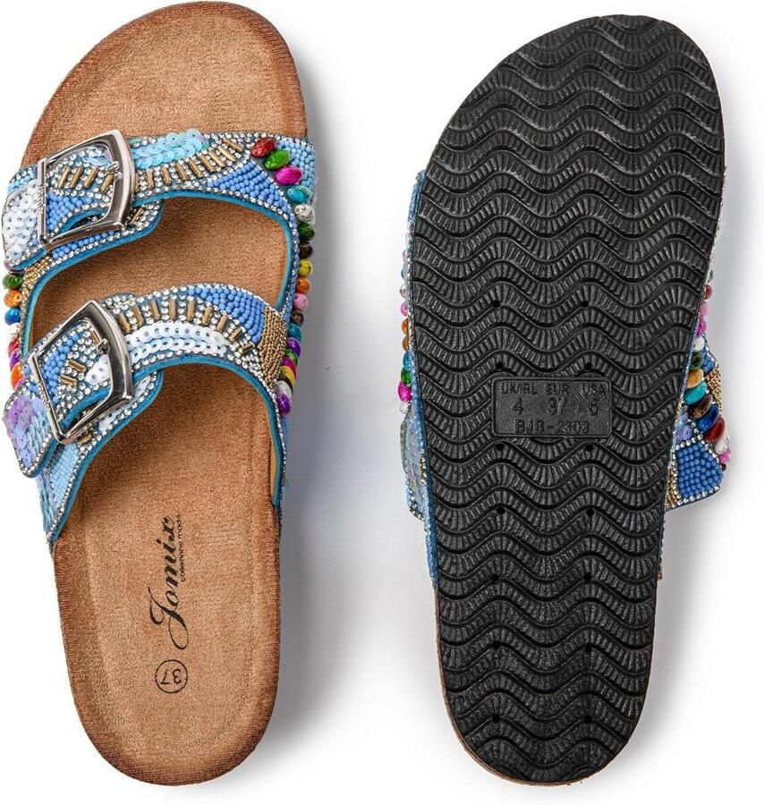 Dames Zomersandalen met Parels en Dubbele Gesp Comfortabele Platte Zomer Sandaaltjes