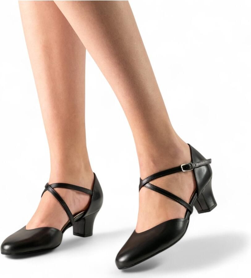 Dames zwarte dansschoenen dichte voorkant Stijldansen Ballroom Vrijetijdsdiensten Werner Kern Debby Kruisbandje en Blokhak comfortabele en stabile pasvorm Werner Kern zwart