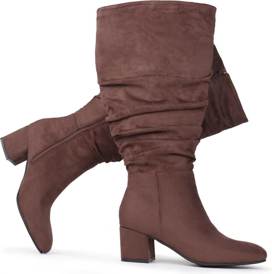 Dameslaarzen Extra Breed Kuit Suède Blokhak Casual Laarzen