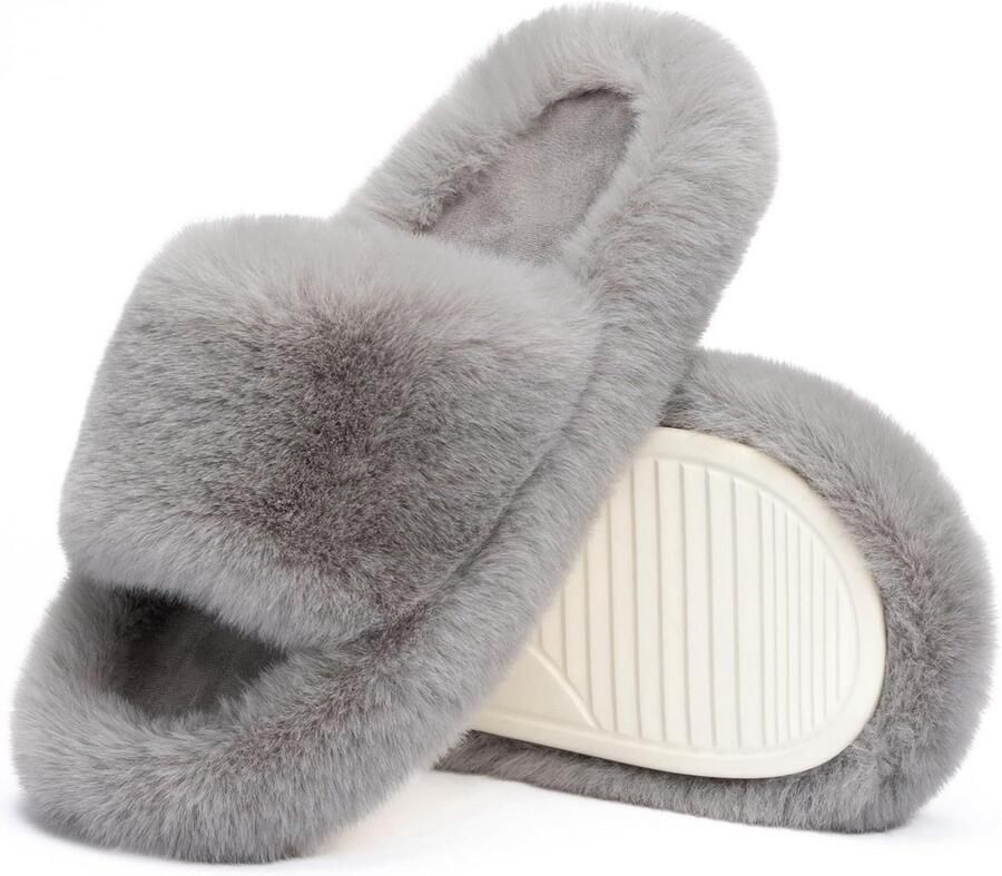 Damespantoffels Memory Foam Pluche Imitatiebont Gevoerd Anti-Slip Zool Comfortabele Slippers