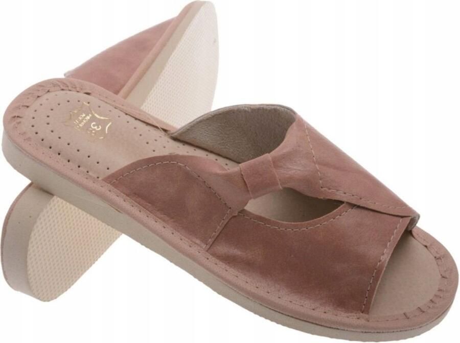 Damespantoffels met hoge wreef wijd beige