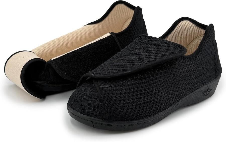 spantoffels met klittenbandsluiting voor gezwollen voeten platte pantoffels voor oudere sen van ade d mesh comfortabele schoenen met antislipzool licht voor postoperaties