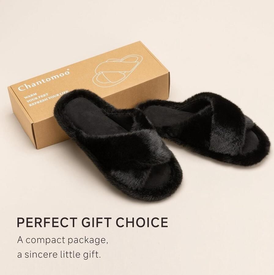 Damespantoffels met kruisband donzige traagschuim pantoffels voor vrouwen pluche comfortabel imitatiebont slippers huisschoenen antislipzool cadeaupantoffels