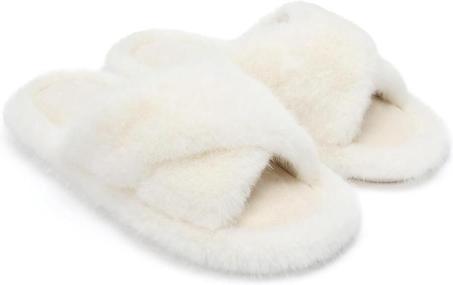 Damespantoffels met kruisband donzige traagschuim pantoffels voor vrouwen pluche comfortabel imitatiebont slippers huisschoenen antislipzool cadeaupantoffels