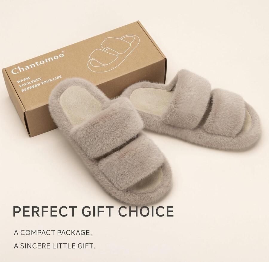 Damespantoffels van traagschuim donzig comfortabel imitatiebont huisschoenen donzig slaapkamer binnen met twee bandjes trendy cadeaupantoffels