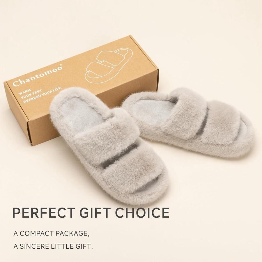 Damespantoffels van traagschuim donzig comfortabel imitatiebont huisschoenen donzig slaapkamer binnen met twee bandjes trendy cadeaupantoffels