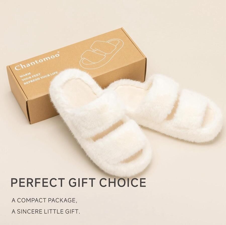 Damespantoffels van traagschuim donzig comfortabel imitatiebont huisschoenen donzig slaapkamer binnen met twee bandjes trendy cadeaupantoffels