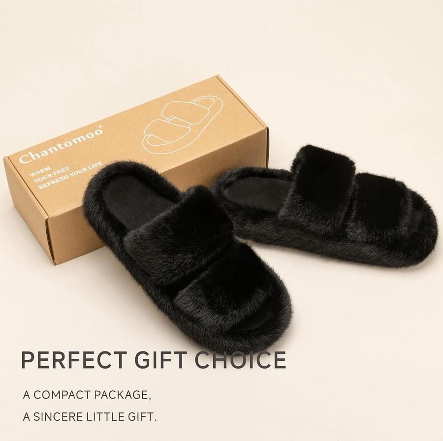 Damespantoffels van traagschuim donzig comfortabel imitatiebont huisschoenen donzig slaapkamer binnen met twee bandjes trendy cadeaupantoffels