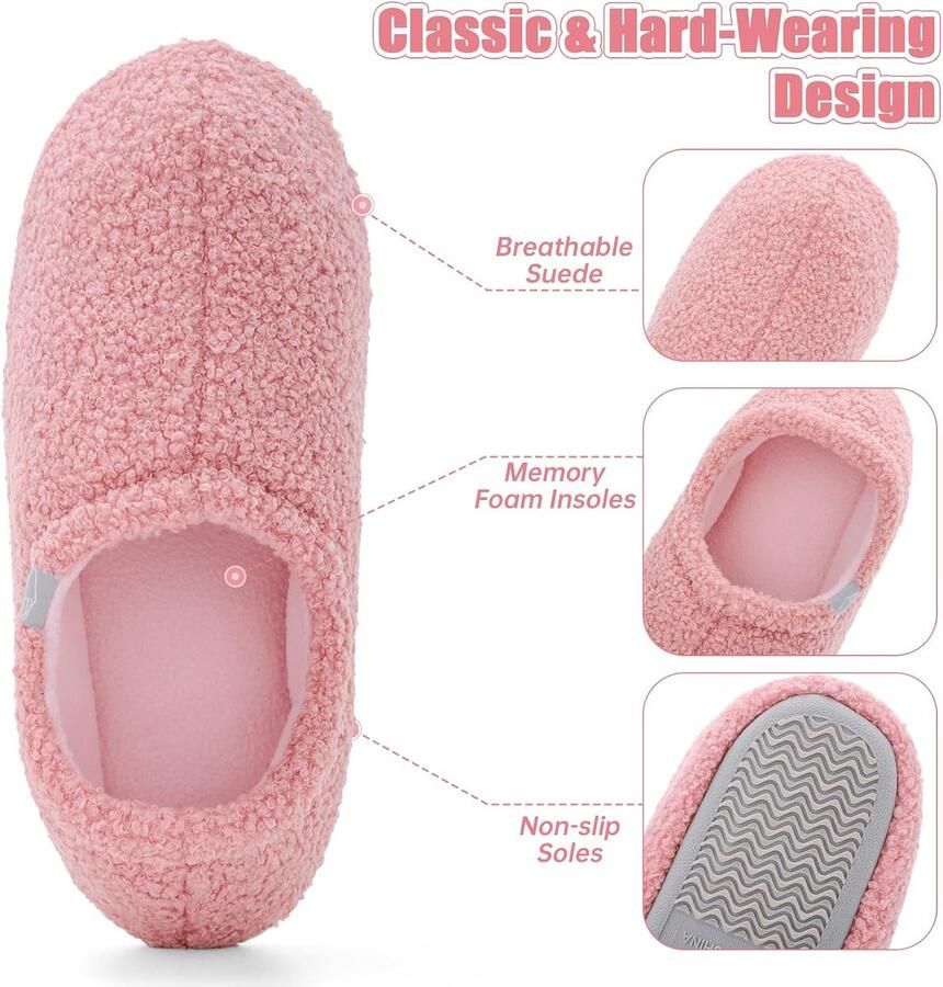 Damespantoffels van traagschuim met voering van imitatiefleece pluche licht en ademend knuffelige antislip pantoffels voor dames - Foto 2