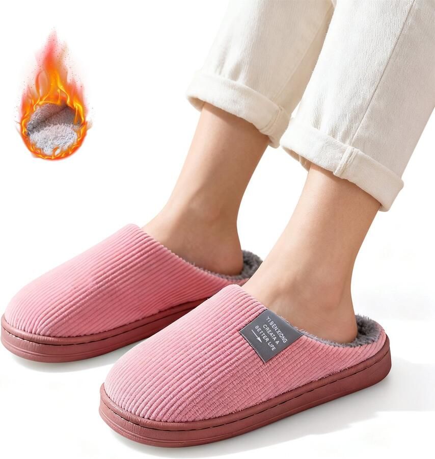 Damespantoffels van traagschuim winterpantoffels voor thuis comfortabele pantoffels van pluche katoen pantoffels voor binnen en buiten winterpantoffels met antislipzool 36 37 (De maten vallen klein bestel een maat groter!) - Foto 2