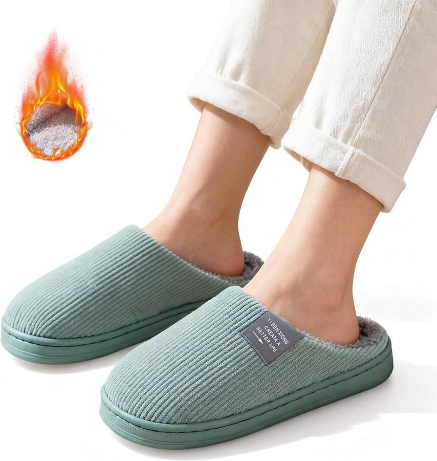 Damespantoffels van traagschuim winterpantoffels voor thuis comfortabele pantoffels van pluche katoen pantoffels voor binnen en buiten winterpantoffels met antislipzool 40 41 (De maten vallen klein bestel een maat groter!) - Foto 2