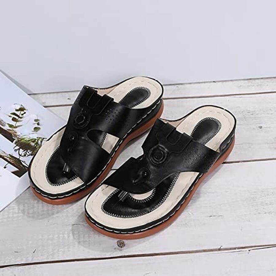 Damessandalen Comfortabele slip-on met platte bodem Zwart - Foto 1