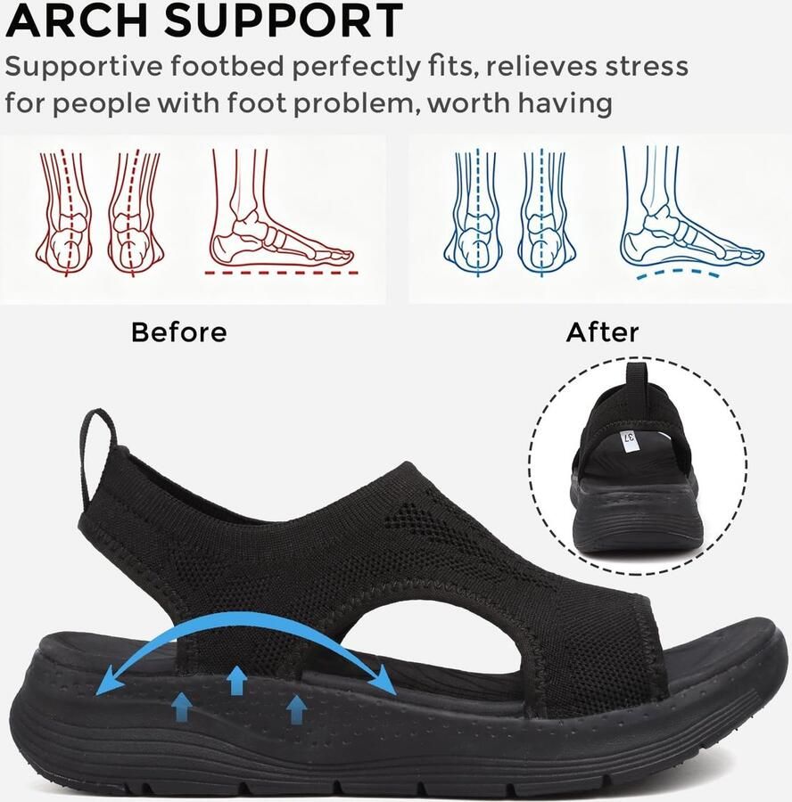 Damessandalen met riempjes orthopedisch sportsandalen met ondersteuning comfortabel voor de zomer ShopVlot
