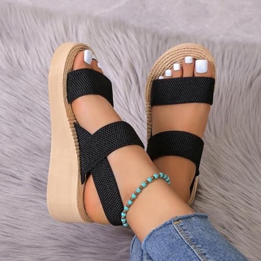 Zomer damesschoenen met wiggen en elastiek Effen kleur
