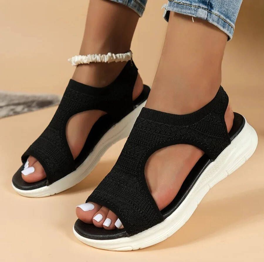 Damessandalen Zomer 2025 Comfortabele Sandalen Dames Sportsandalen met Sleehak & Ademend Mesh Strand & Casual Romeinse Stijl