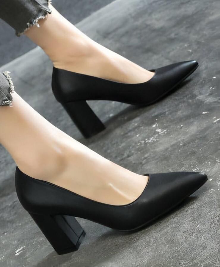 Damesschoenen Hoge Hak Blokhak Middel Puntige Neus Klassieke Pumps