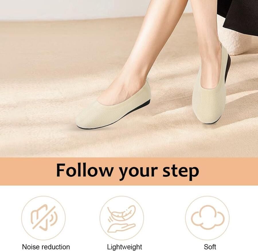 Damesschoenen met brede breedte platte schoenen gebreide ballerina's zwart casual zacht ademend rond platte ballerina's