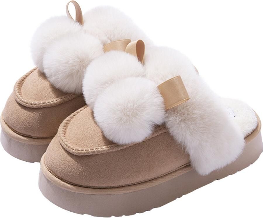 Damesslippers — Damesslippers met plateauzool Warme plateau-slippers van imitatie-suède — Geschikt voor binnen en buiten; voorzien van een hoogwaardige antislip rubberen buitenzool wat ze de ideale keuze maakt voor de winter )
