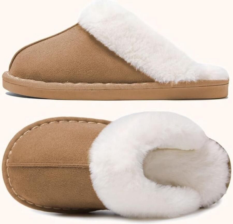 Damesslippers warme winterslippers van imitatiebont zachte platte pluche slippers antislip geschikt voor binnen en buiten van superieure kwaliteit