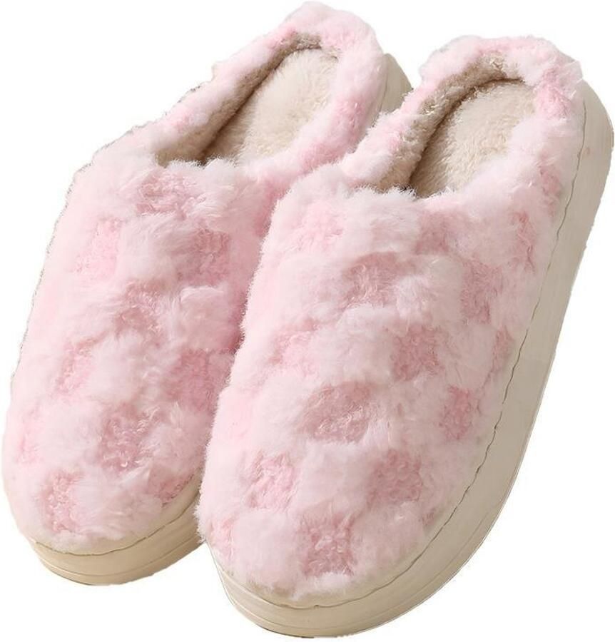 sslippers Zachte pantoffels met traagschuim en ruitpatroon Antislipzool lijk zachte pantoffels Geschikt voor binnen en buiten Roze