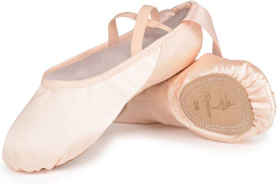 Dance Shoes Satin Half-Lace Ballet Slippers with Pink Bow Ballerina for Children and Adults pink