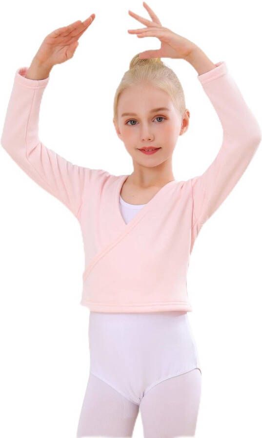 Dance Warmer with Nonwoven Cotton Ballet Jacket Long Sleeve Jacket for Kids Girls Women Pink S(90- pink