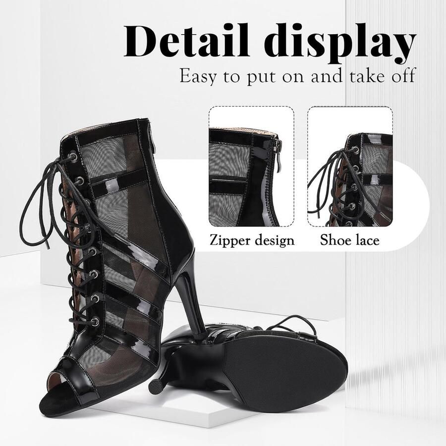 Dans Laarzen Voor Vrouwen Veters Omhoog Hoge Hak Open Toe Ballroom Tango Salsa Danslaarzen