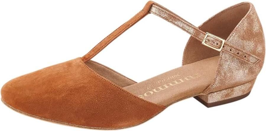 Dansschoenen Carol 026-168 Leer Nubuck Bruin Tan normale breedte Bloc Heel Made in Portugal - Foto 1