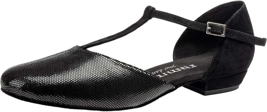Dansschoenen Carol 061-024 Diva Leer Nubuck Zwart normale breedte Bloc Heel Made in Portugal