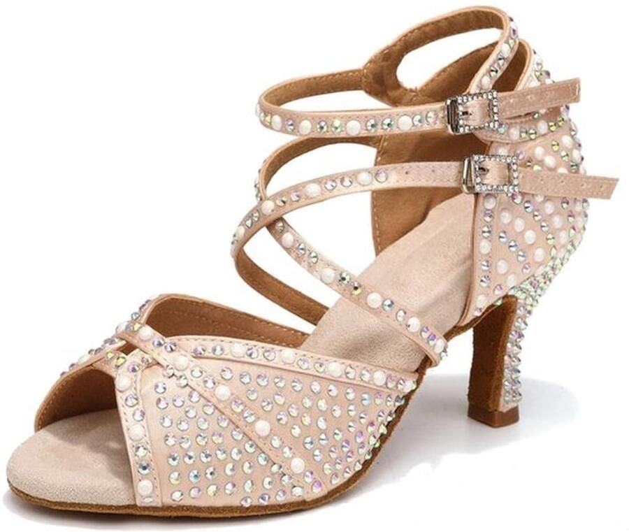 Dansschoenen Dames Comfortabele Satin Dansschoenen Open Teen Ballroom Salsa Bachata Elegant met Strass Perfect voor Danslessen Latindansschoenen