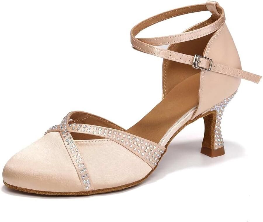 Dansschoenen Dames Gesloten Teen Ballroom Tango Salsa Dansschoenen met Bergkristal