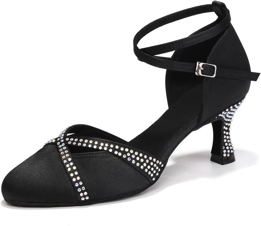 Dansschoenen Dames Gesloten Teen Ballroom Tango Salsa Dansschoenen met Bergkristal