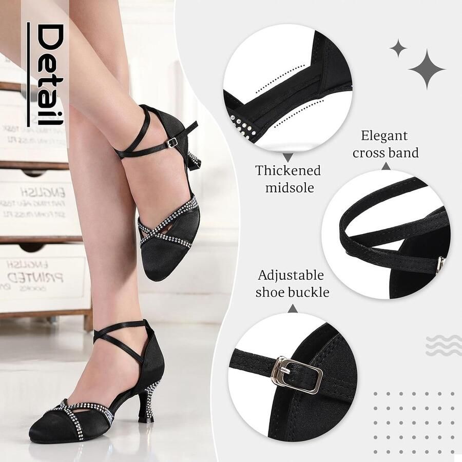 Dansschoenen Dames Gesloten Teen Ballroom Tango Salsa Dansschoenen met Bergkristal