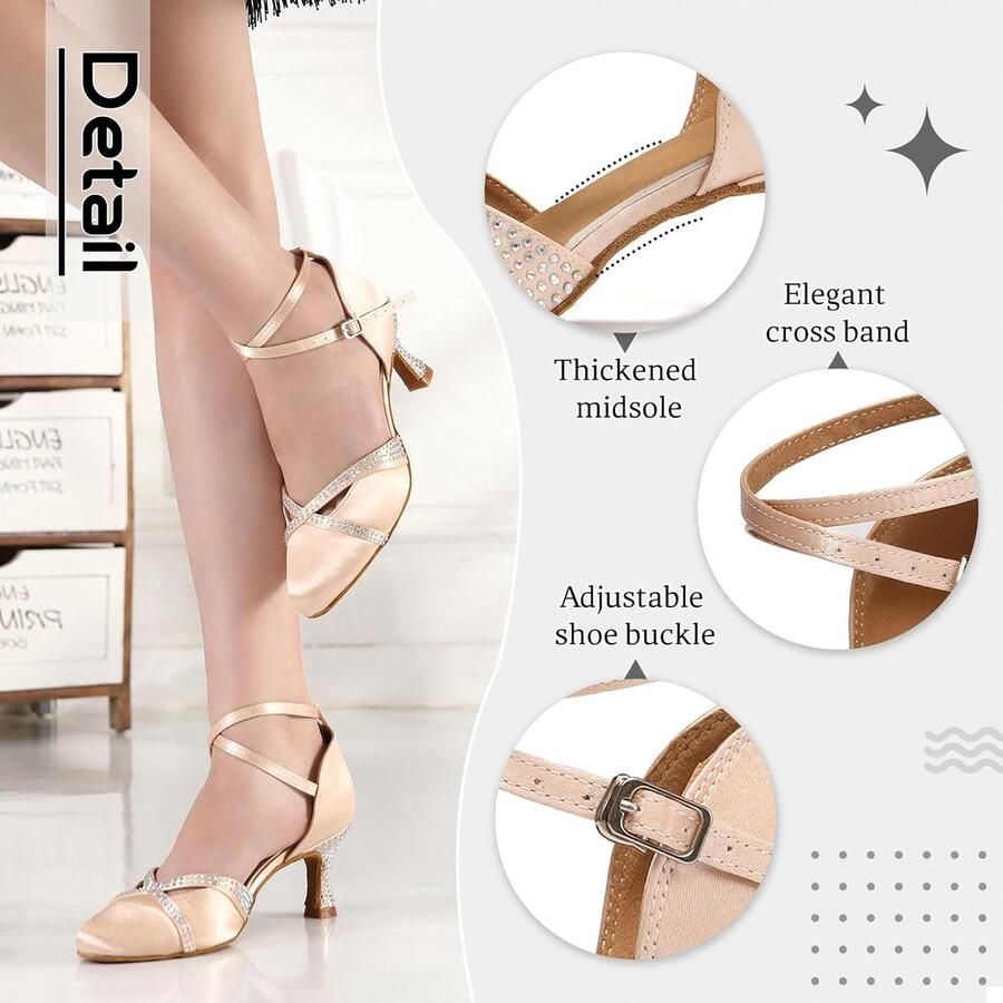 Dansschoenen Dames Gesloten Teen Ballroom Tango Salsa Dansschoenen met Bergkristal