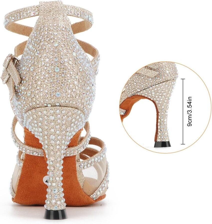 Dansschoenen dames salsa latin dans hak glitter strass samba tango danszaal praktische dansschoenen hak