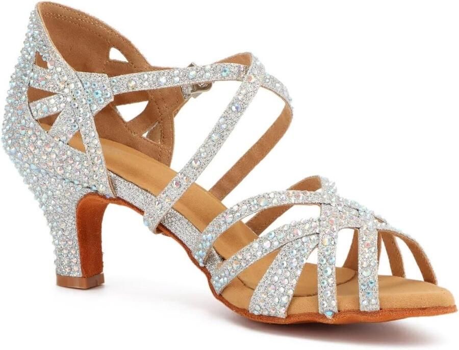 Dansschoenen Dames Salsa Schoenen Latin Dansen Uitvoeren Open Teen Standaard Zilver