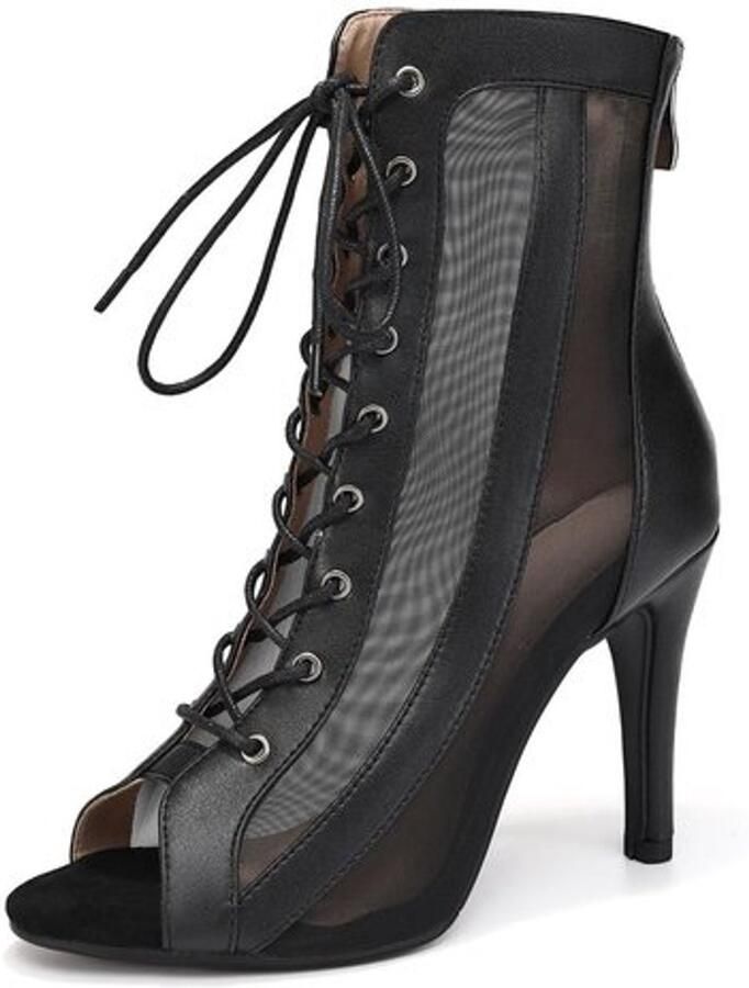 Dansschoenen Dames Salsa Sneakers Open Teen Ballroom Zwart Comfortabele Pasvorm Salsaschoenen