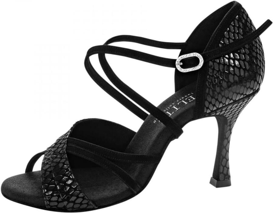 Dansschoenen Elite Athena 171 024 Nubuck Leer Zwart normale breedte 70R Flare Heel Made in Portugal