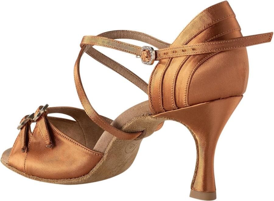 Dansschoenen Elite Diana 048 Satin Dark Tan normale breedte 60R Flare Heel Made in Portugal