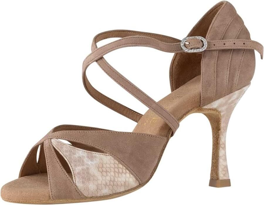 Dansschoenen Elite Paloma 027 093 Nubuck Leer Lichtbruin Beige normale breedte 70R Flare Heel Made in Portugal - Foto 1