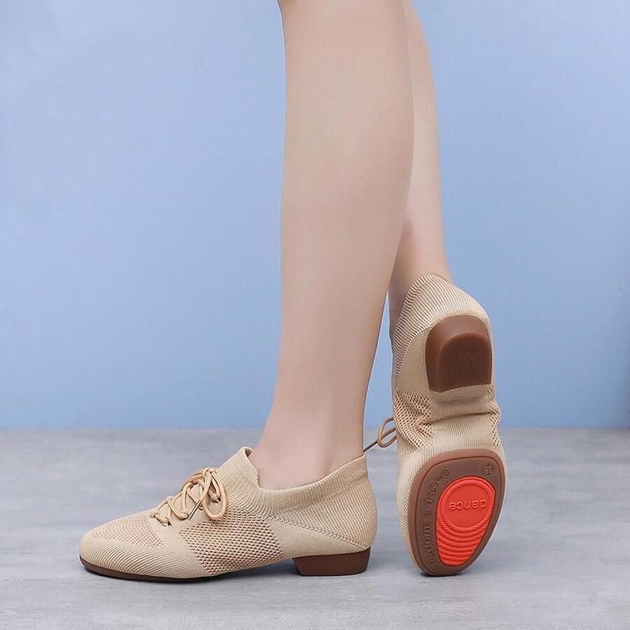 Dansschoenen gebreide yoga latin ballet moderne dans praktijk schoenen Beige rubberen zool 36.5
