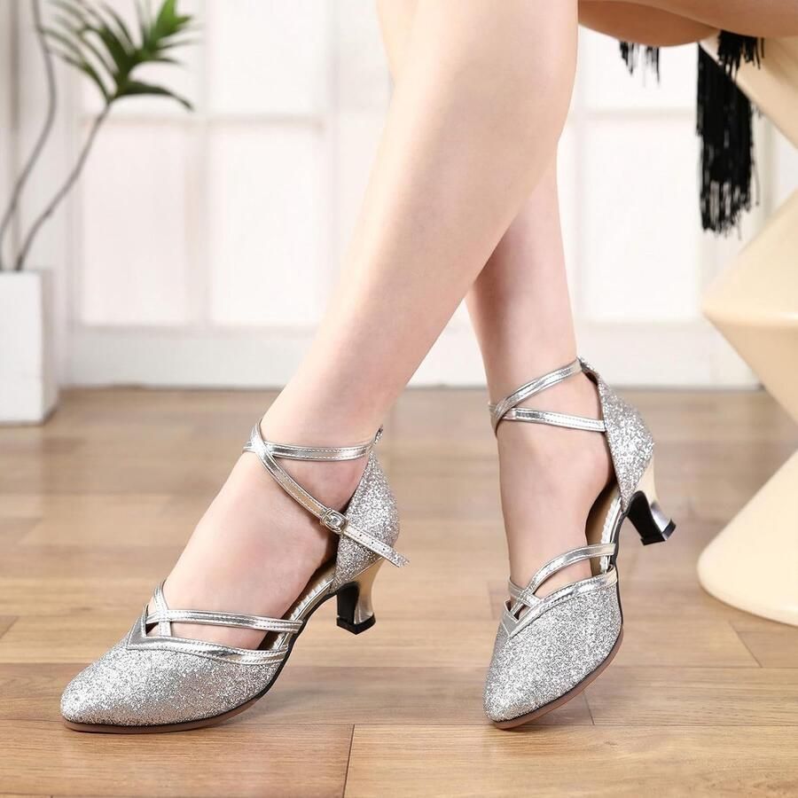 Dansschoenen gesloten teen lage hak tango cha bruiloft avond dansschoenen Zilver 36.5