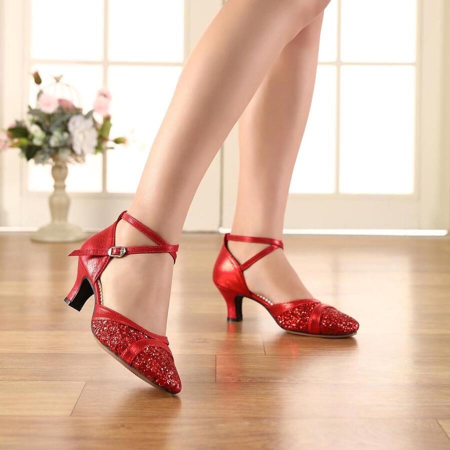 Dansschoenen Gesloten Teen Latin Lage Hak Tango Salsa Party Cha-cha Wedding Dancing Schoenen