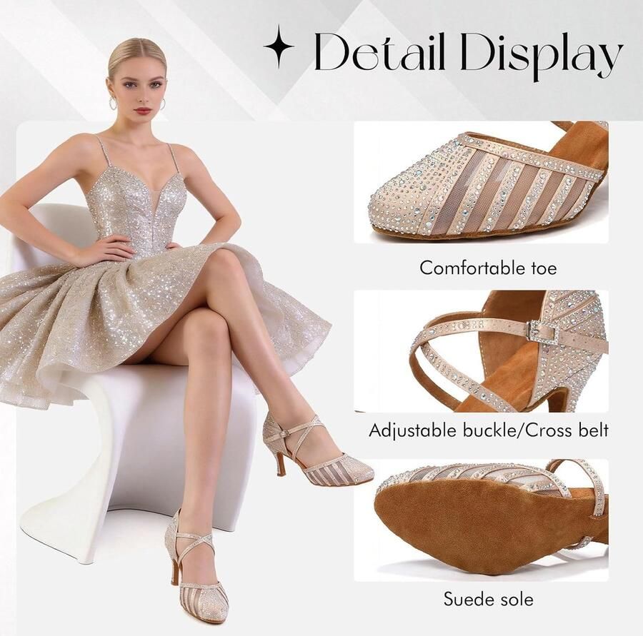Dansschoenen Glitter Bergkristallen Salsa Tango Bachata Binnen Wedding Dancing Heels
