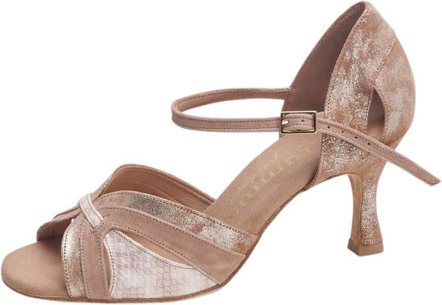 Dansschoenen Isabel 168-027 Leer Nubuck TanCuarzo LigBrown normale breedte 60R Flare Heel Made in Portugal - Foto 1